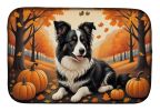 Border Collie Fall Dish Drying Mat Absorbent Dish Drying Mat Pad for Kitchen Counter Dish Drainer Mat for Countertop, 14 x 21", Multicolor