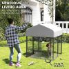 Welded Wire Outdoor Dog Kennel with 360Â° Rotating & 4 Levels Adjustable Bowls, Waterproof Cover, 3.9' x 3.9' x 4