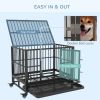 Heavy Duty Dog Cage 36 Metal Kennel with Lockable Wheels Double Door Removable Tray Gray