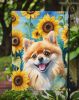 Pomeranian in Sunflowers Garden Flag Mailbox Flag Decorative Yard Flag Banner Outside Patio Artwork Yard Flower Beds, Garden Size, Multicolor