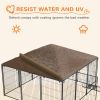 6.9'x6.9'x5' Outdoor Dog Kennel with Canopy, Coffee Garden Playpen Fence Crate Enclosure Cage, Rotating Bowl Secure Pet Play
