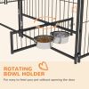 6.9'x6.9'x5' Outdoor Dog Kennel with Canopy, Coffee Garden Playpen Fence Crate Enclosure Cage, Rotating Bowl Secure Pet Play