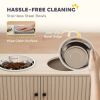 Elevated Dog Bowls with Storage Cabinet, 2 Stainless Steel Bowls, Slow Feeder, Dog Feeding Station for Large Dogs, Oak