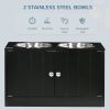Raised Pet Feeding Storage Station with 2 Stainless Steel Bowls Base for Large Dogs and Other Large Pets Black