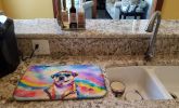 Pug Hippie Dawg Dish Drying Mat Absorbent Dish Drying Mat Pad for Kitchen Counter Dish Drainer Mat for Countertop, 14 x 21", Multicolor