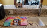 Cavalier Spaniel Hippie Dawg Dish Drying Mat Absorbent Dish Drying Mat Pad for Kitchen Counter Dish Drainer Mat for Countertop, 14 x 21", Multicolor
