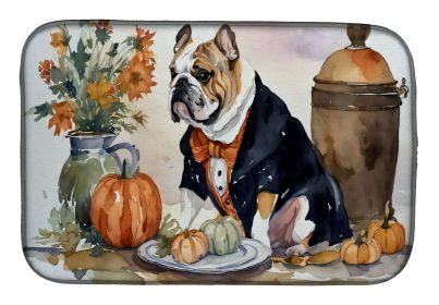 English Bulldog Fall Kitchen Pumpkins Dish Drying Mat Absorbent Dish Drying Mat Pad for Kitchen Counter Dish Drainer Mat for Countertop, 14 x 21" (Default: Default)