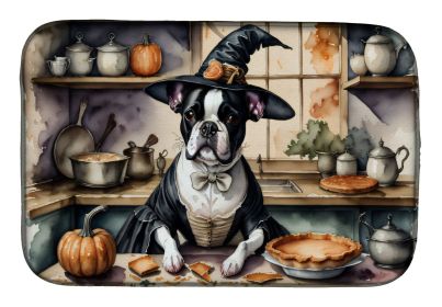 Boston Terrier Fall Kitchen Pumpkins Dish Drying Mat Absorbent Dish Drying Mat Pad for Kitchen Counter Dish Drainer Mat for Countertop, 14 x 21" (Default: Default)