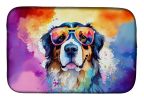 Bernese Mountain Dog Hippie Dawg Dish Drying Mat Absorbent Dish Drying Mat Pad for Kitchen Counter Dish Drainer Mat for Countertop, 14 x 21"