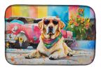 Yellow Labrador Hippie Dawg Dish Drying Mat Absorbent Dish Drying Mat Pad for Kitchen Counter Dish Drainer Mat for Countertop, 14 x 21", Multicolor