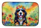 Bernese Mountain Dog Hippie Dawg Dish Drying Mat Absorbent Dish Drying Mat Pad for Kitchen Counter Dish Drainer Mat for Countertop, 14 x 21", Multicol