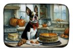 Boston Terrier Fall Kitchen Pumpkins Dish Drying Mat Absorbent Dish Drying Mat Pad for Kitchen Counter Dish Drainer Mat for Countertop, 14 x 21", Mult