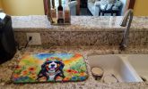 Bernese Mountain Dog Hippie Dawg Dish Drying Mat Absorbent Dish Drying Mat Pad for Kitchen Counter Dish Drainer Mat for Countertop, 14 x 21", Multicol