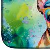 Boston Terrier Hippie Dawg Dish Drying Mat Absorbent Dish Drying Mat Pad for Kitchen Counter Dish Drainer Mat for Countertop, 14 x 21", Multicolor
